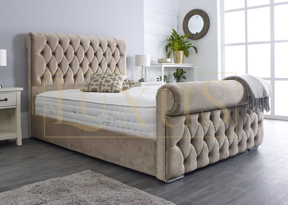 Reece chesterfield upholstered sleigh outlet bed